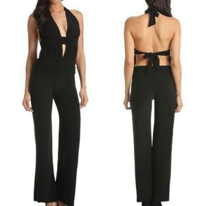 BLACK HALTER JUMPSUIT Pants Long Backless Open